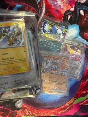 260+ Pokemon Cards Bundle LOT with Stickers & Button Pins!